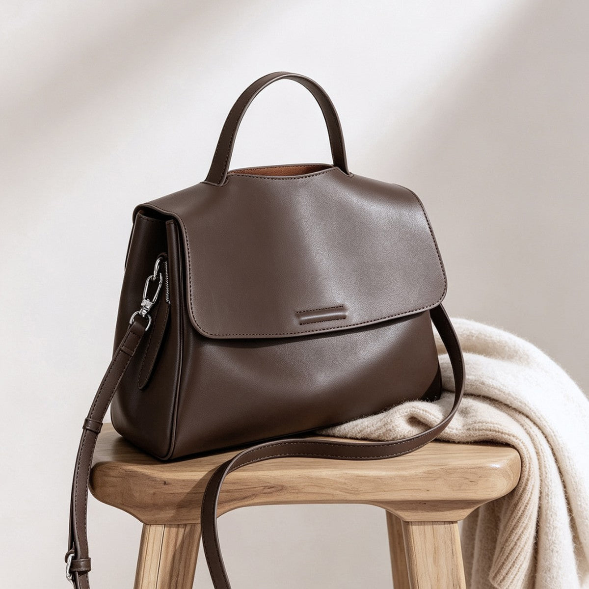 Structured Top-Handle Flap Satchel with Detachable Crossbody Strap — product view 1