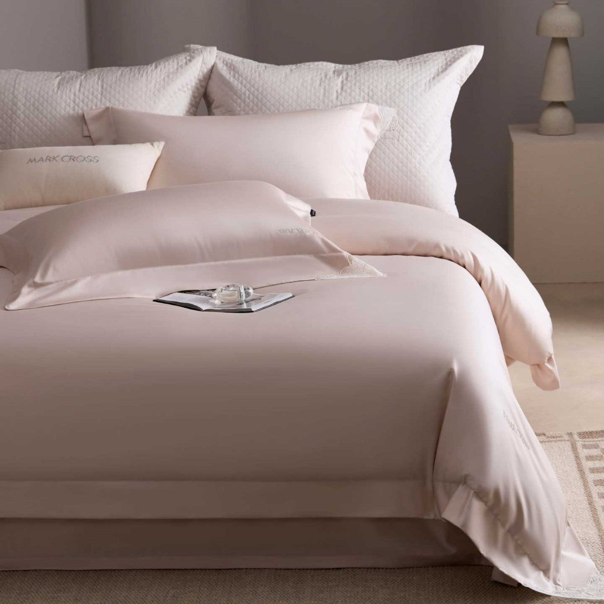Luxurious cotton satin bedding set with delicate lace trim and hotel finish — product view 6