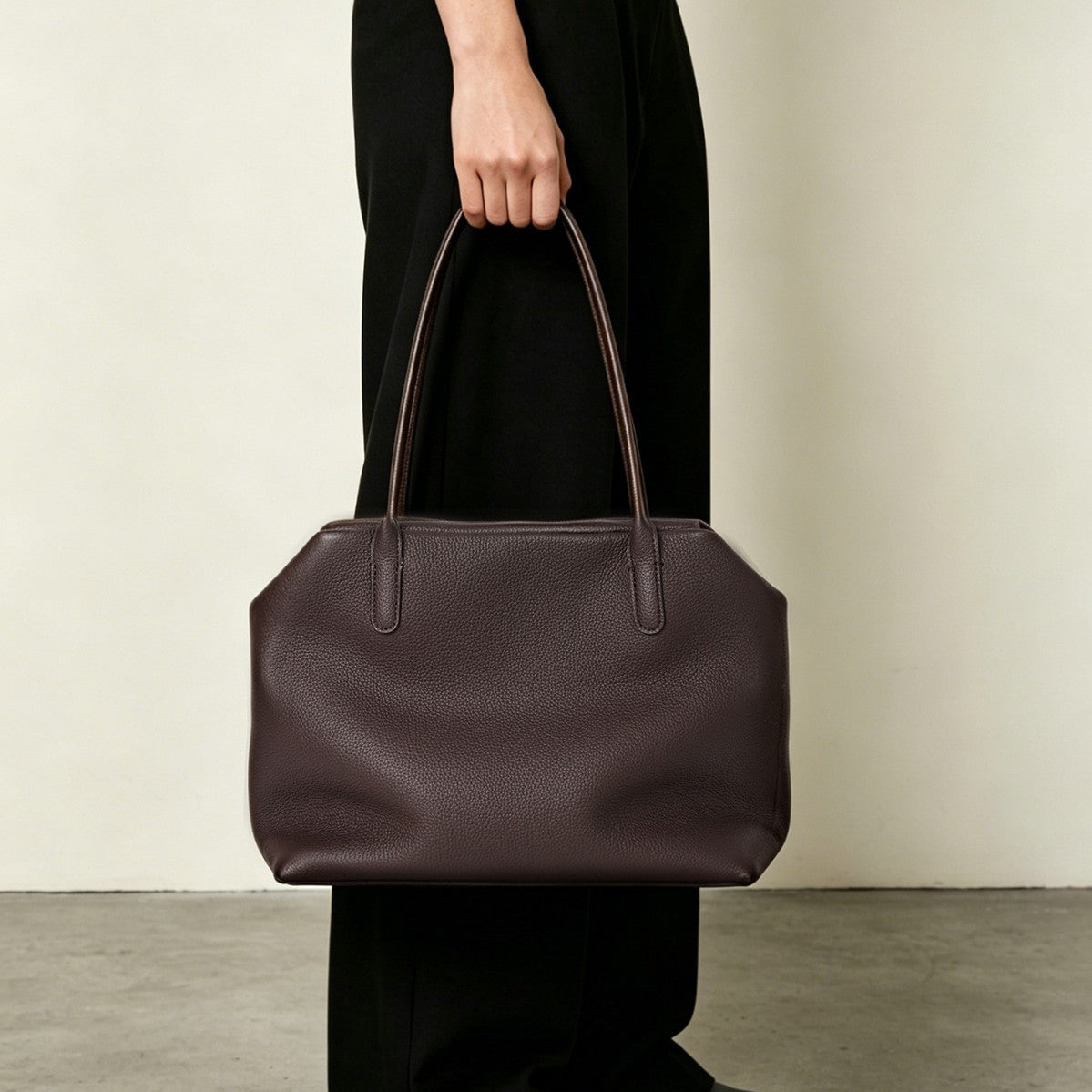 Pebbled Leather City Tote with Extended Shoulder Handles — product view 2