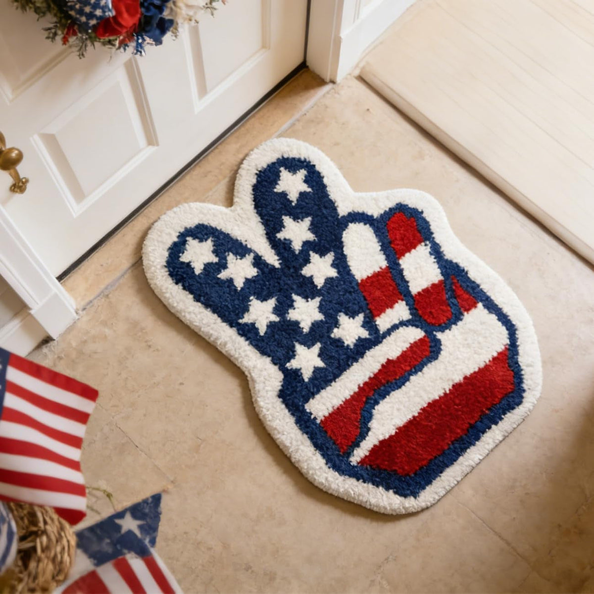 Semi-Circular Tufted Chenille Non-Slip Bathroom Mat With Star Stripe Pattern — product view 1