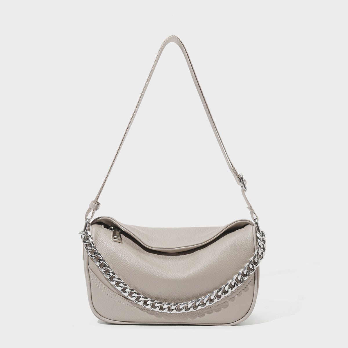 Pebbled Vegan Leather Crescent Shoulder Bag with Chunky Chain Strap — product view 5