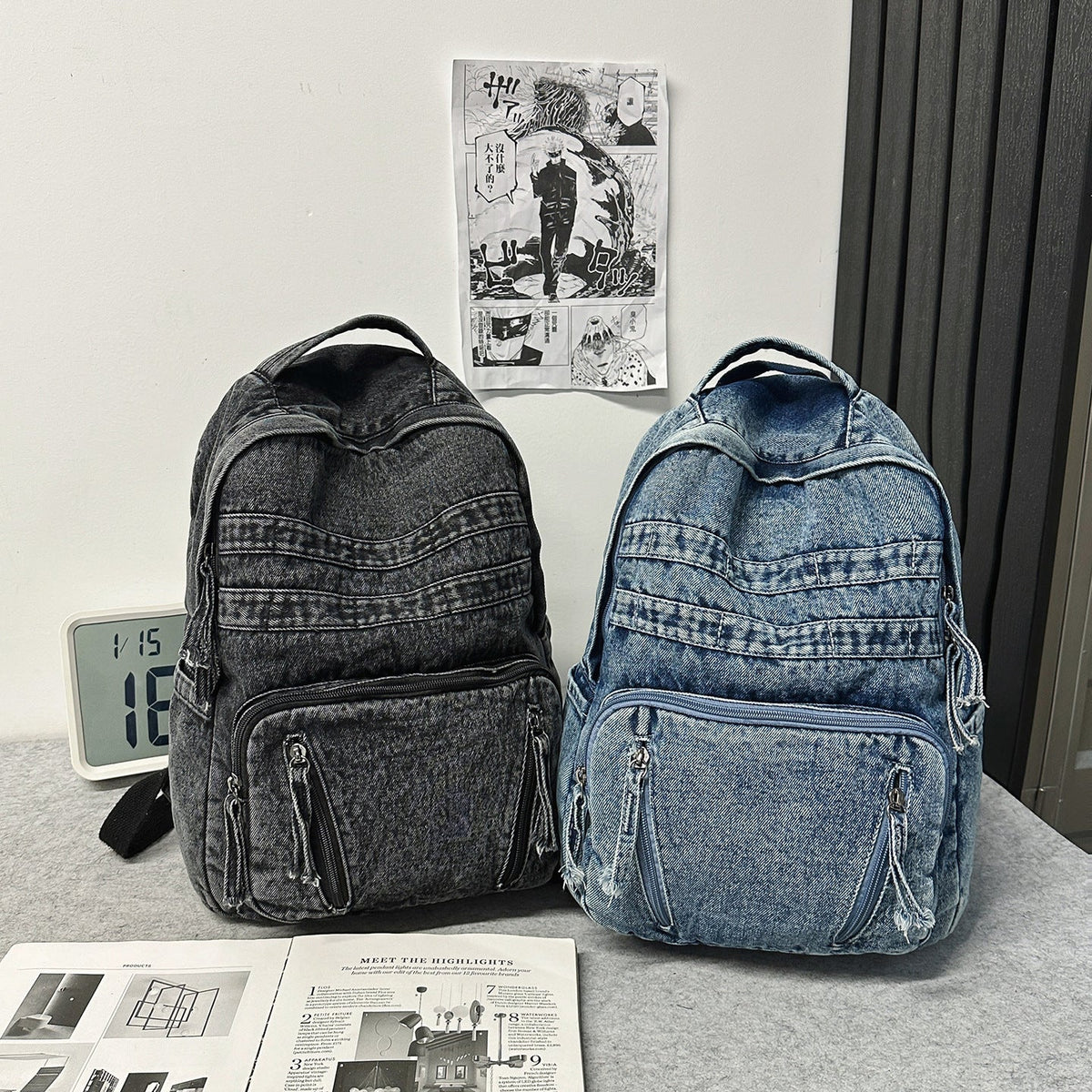 Durable Denim Fabric Backpack LoungeYard — product view 4