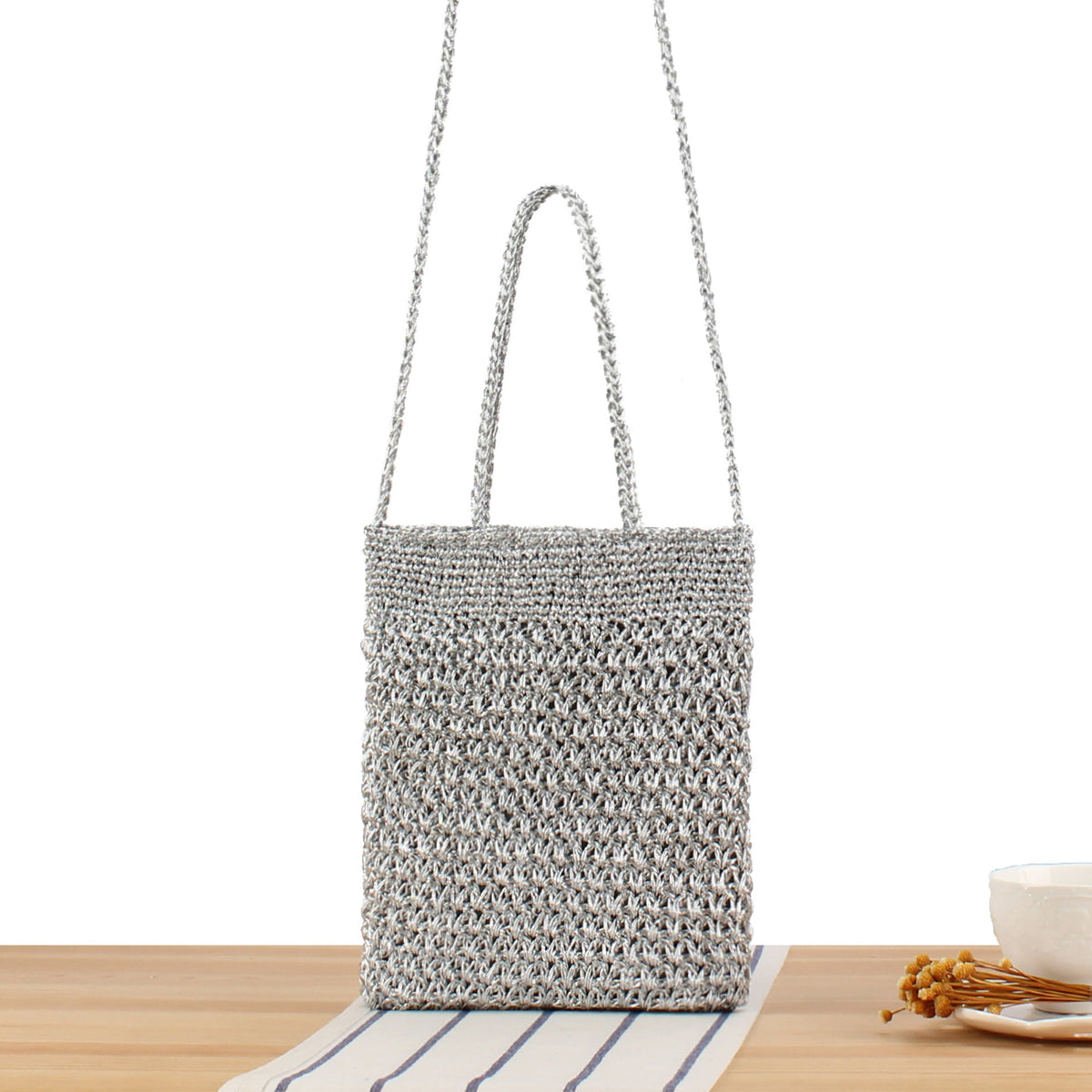 Shoulder bag made of hand-knotted natural material with fine texture LoungeYard — product view 6