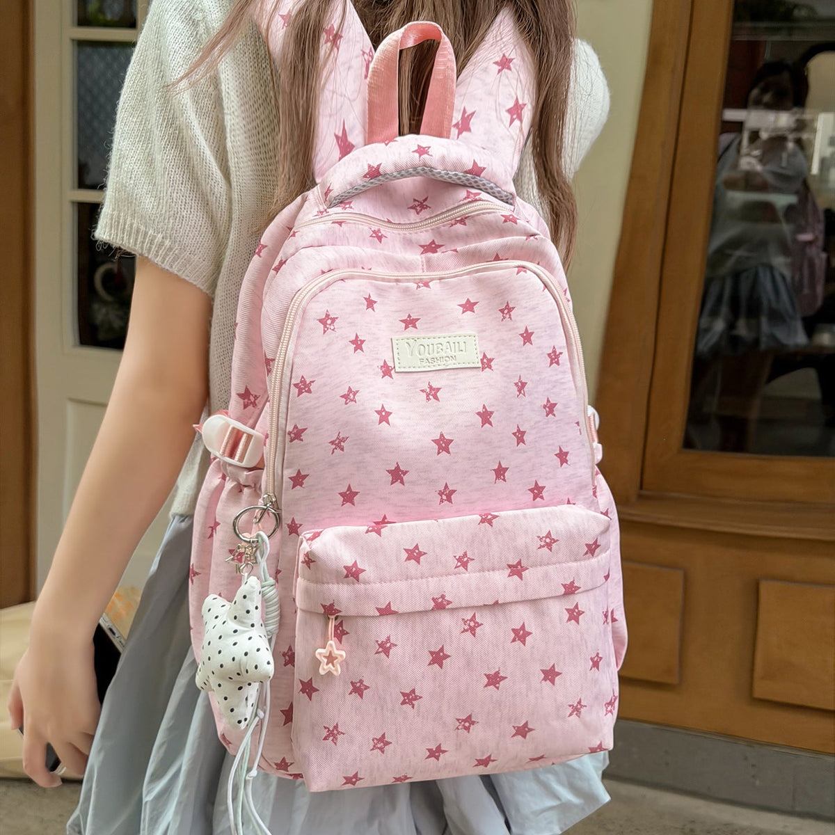 Fun Star-Printed School Backpack LoungeYard — product view 2