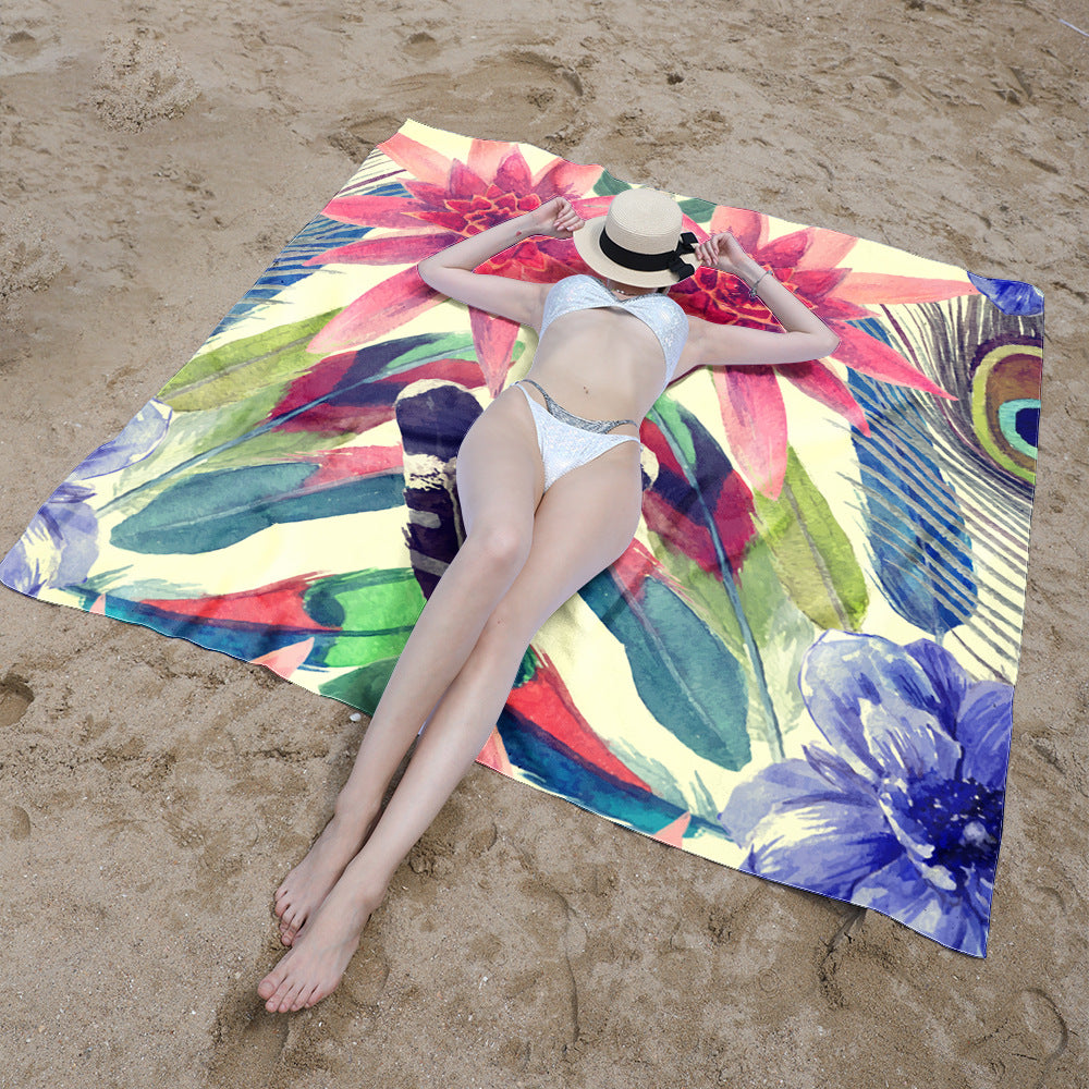 Beach blanket with tropical floral design LoungeYard — product view 2