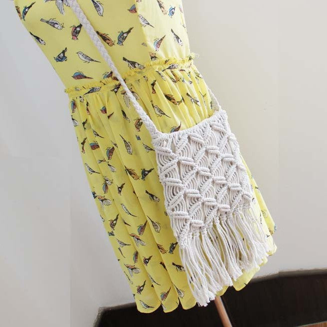 Hand-knotted macrame bag with fringes LoungeYard — product view 3