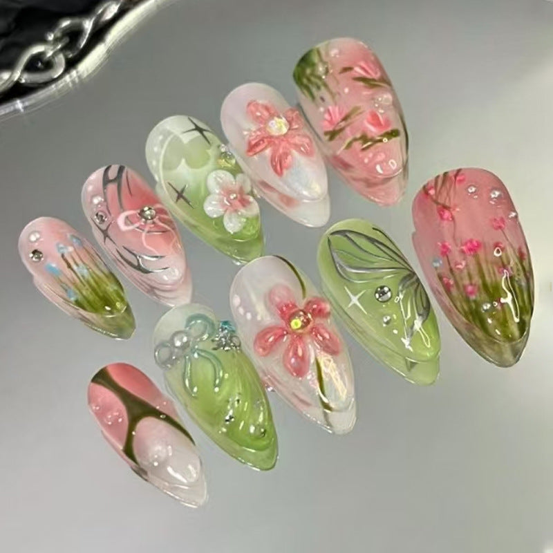Premium Hand-Painted Floral Press-On Nails — product view 6