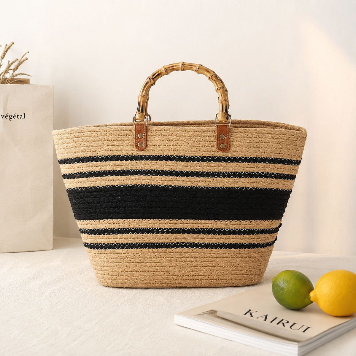 Stylish basket bag with bamboo handles LoungeYard — product view 2
