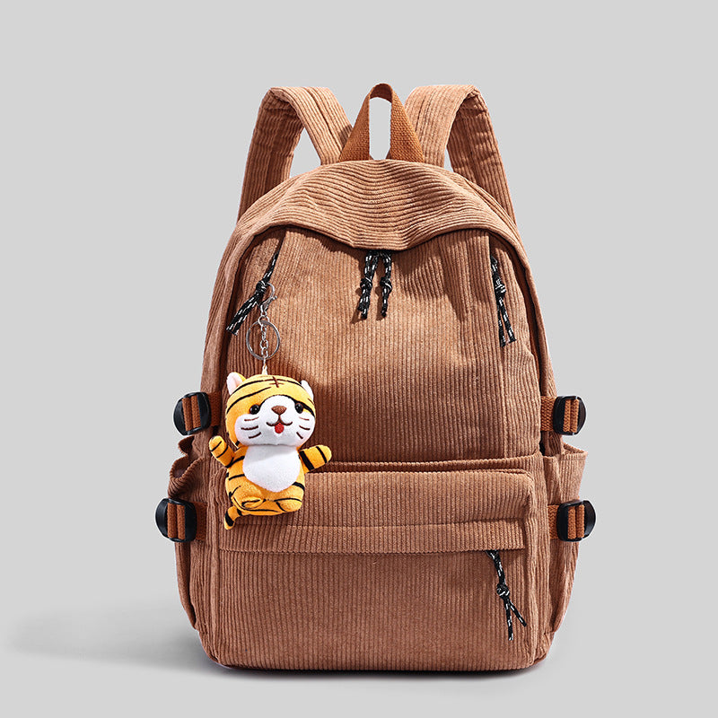 Corduroy Backpack with Cute Character Keychain LoungeYard — product view 3