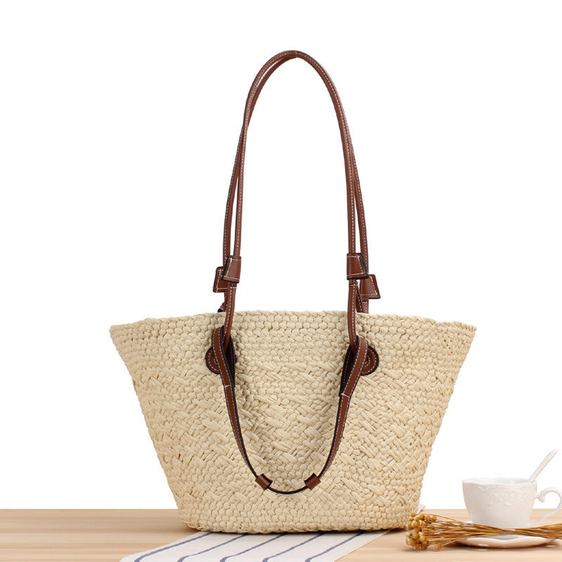 Braided Beach Bag with Elegant Leather Handles LoungeYard — product view 5