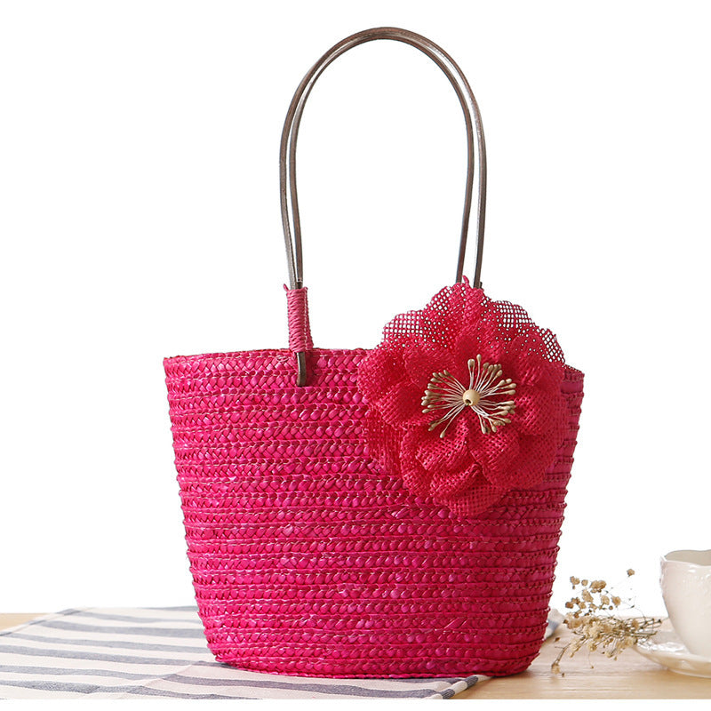 Elegant bast bag with flower appliqué LoungeYard — product view 7