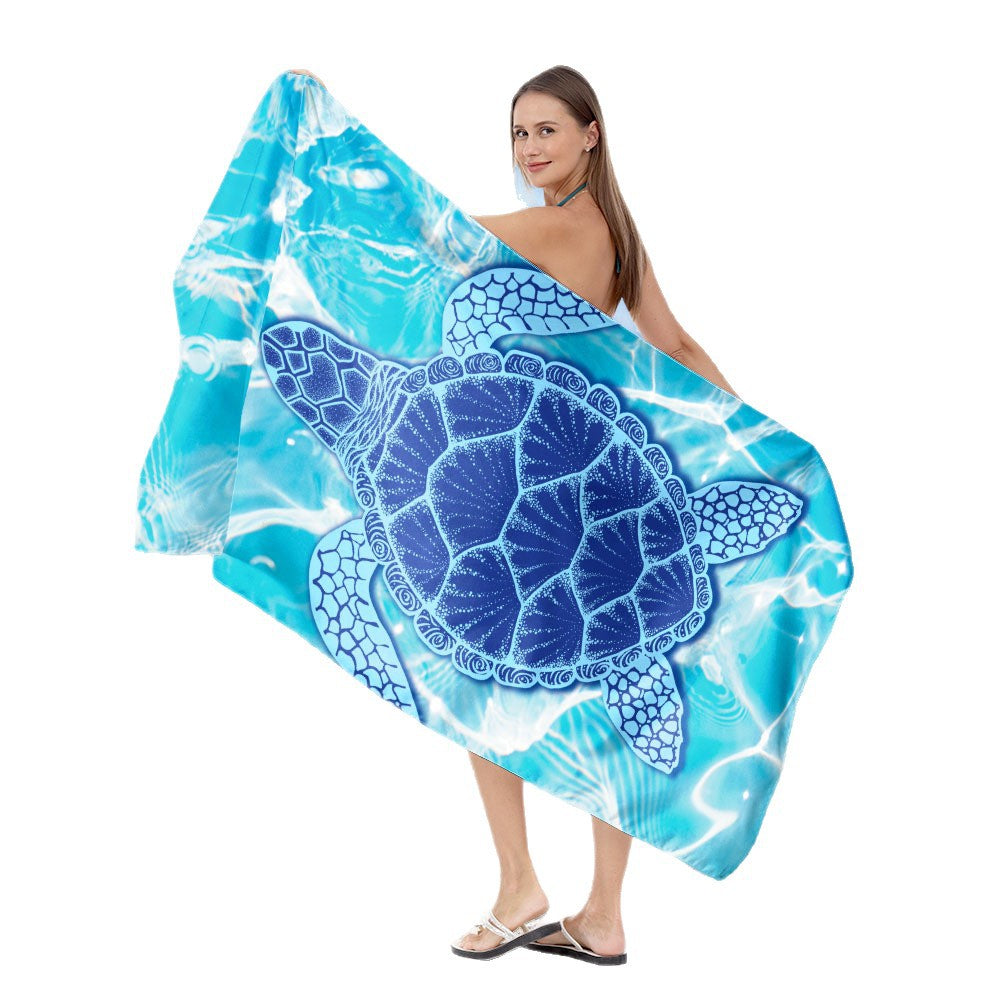 Beach towel with maritime turtle design LoungeYard — product view 3