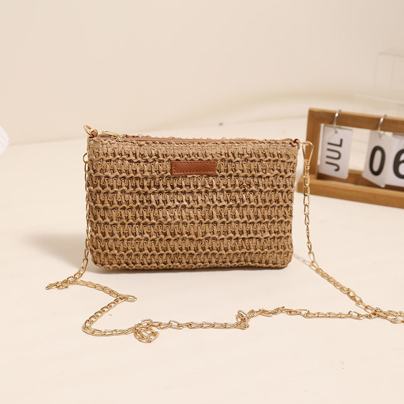 Handcrafted Shoulder Bag Made of Durable Straw Material with Gold Chain LoungeYard — product view 2
