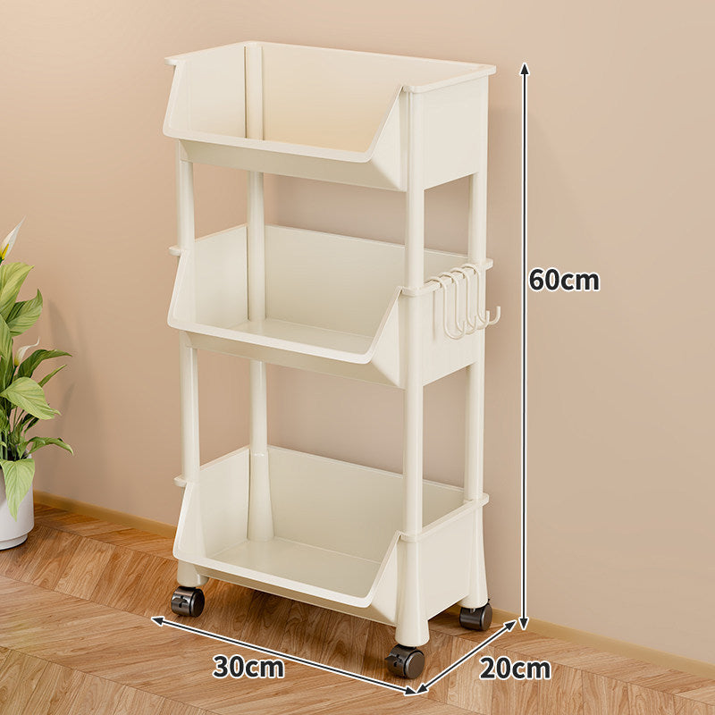 Compact Two-Tier Rolling Storage Cart with Side Hooks — product view 5