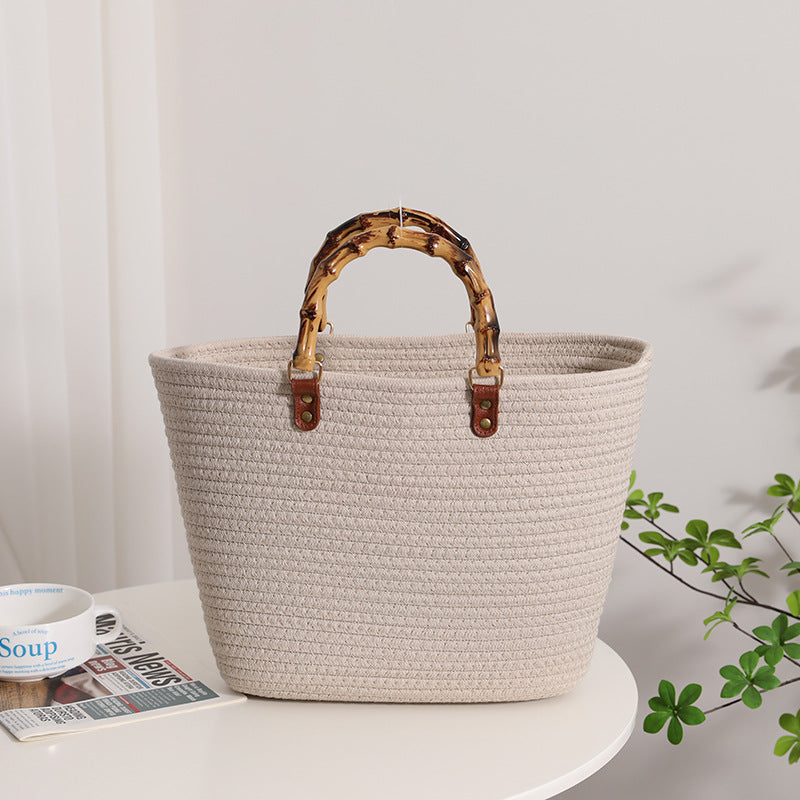 Fashionable straw bag with bamboo handles LoungeYard — product view 6