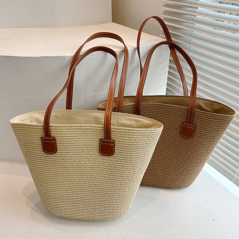 Classic straw bag with leather accents LoungeYard — product view 2