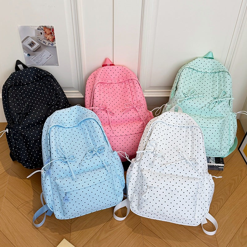 Stylish Polka Dot Patterned School Backpack LoungeYard — product view 4