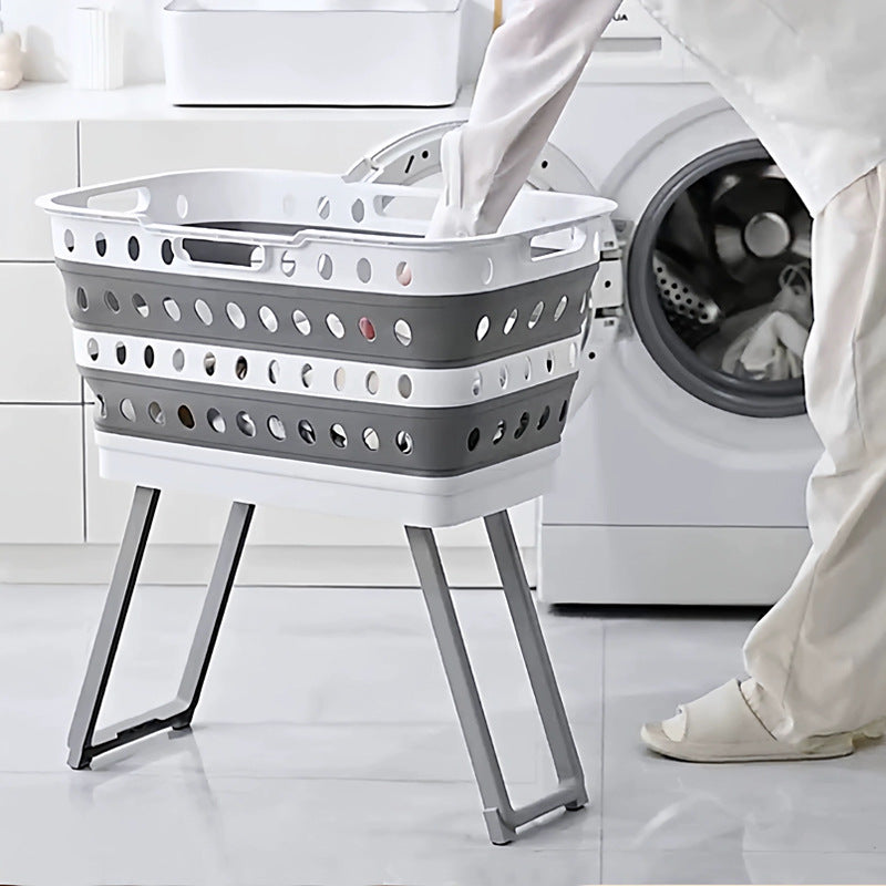 Collapsible laundry basket with wheels, ventilated sides and carrying handles — product view 1