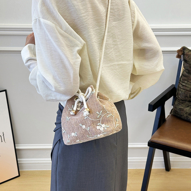 Embroidered Drawstring Bucket Bag LoungeYard — product view 3