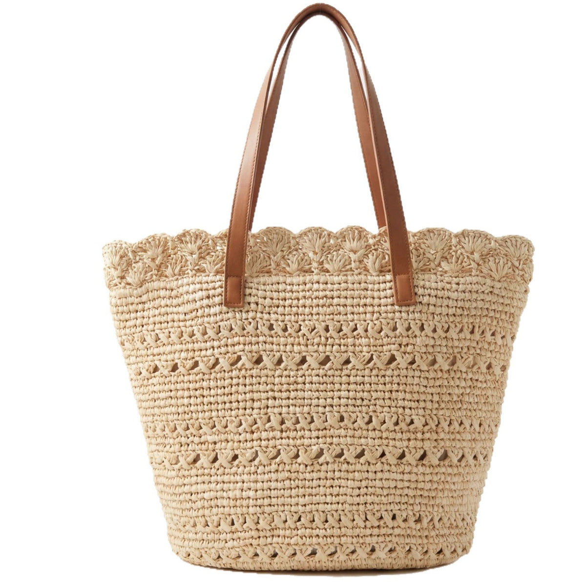 Beach bag with handcrafted crochet pattern and leather handles LoungeYard — product view 5