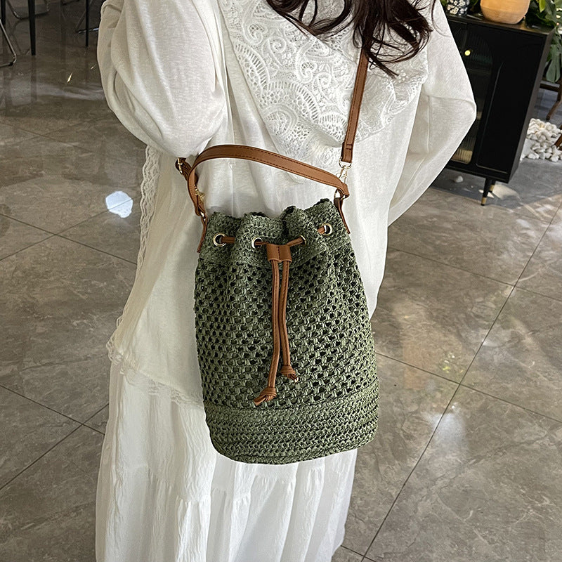 Woven Drawstring Bucket Bag — product view 2