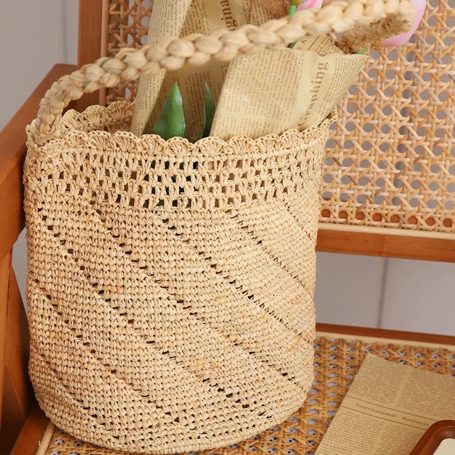 Handmade basket bag with unique weaving LoungeYard — product view 3