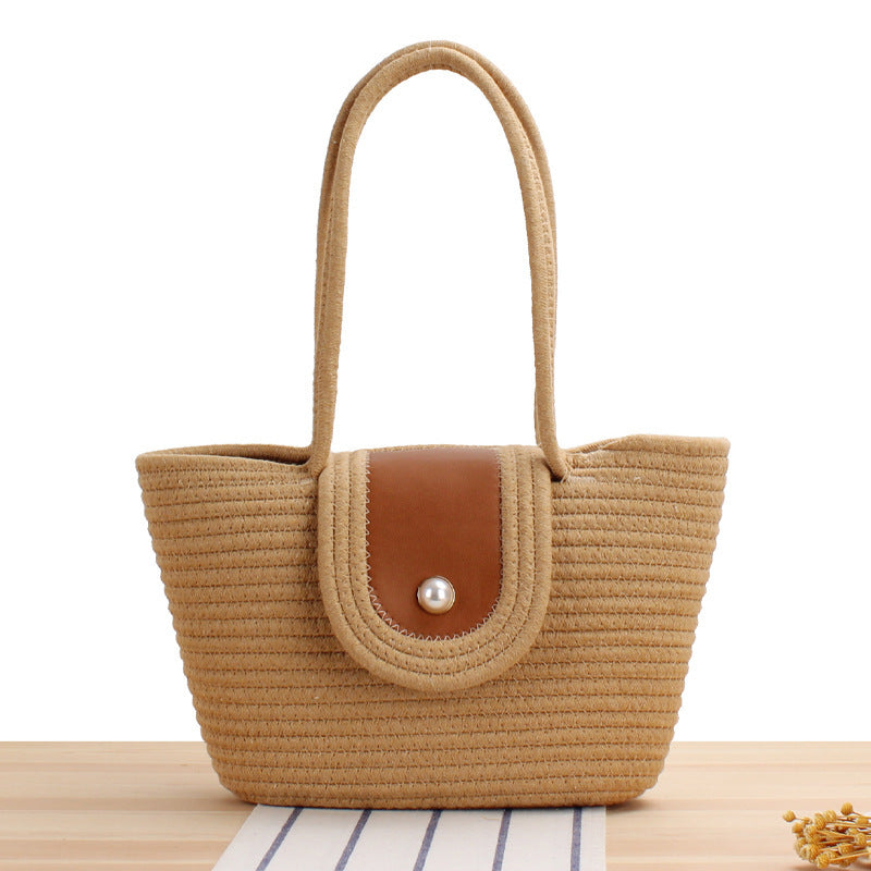 Elegant basket bag with leather flap closure LoungeYard — product view 5