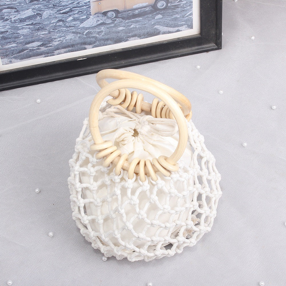 Macrame Carrying Bag with Wooden Handles LoungeYard — product view 3