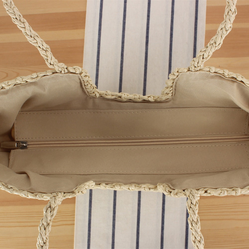 Net shopping bag made of natural woven wicker LoungeYard — product view 2