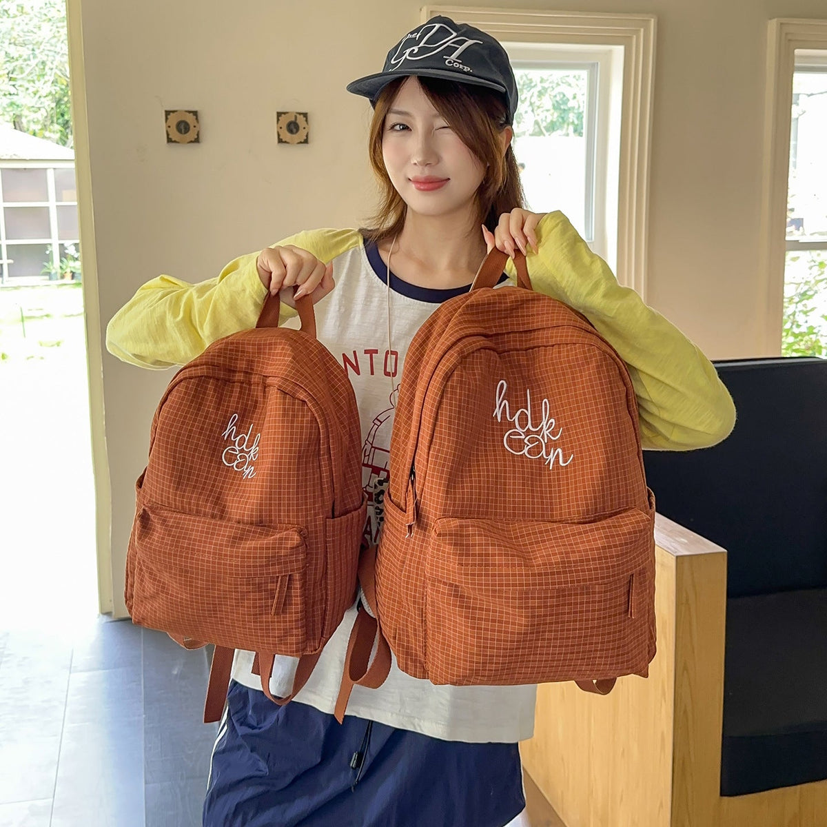 Casual Checked Patterned Backpack LoungeYard — product view 3