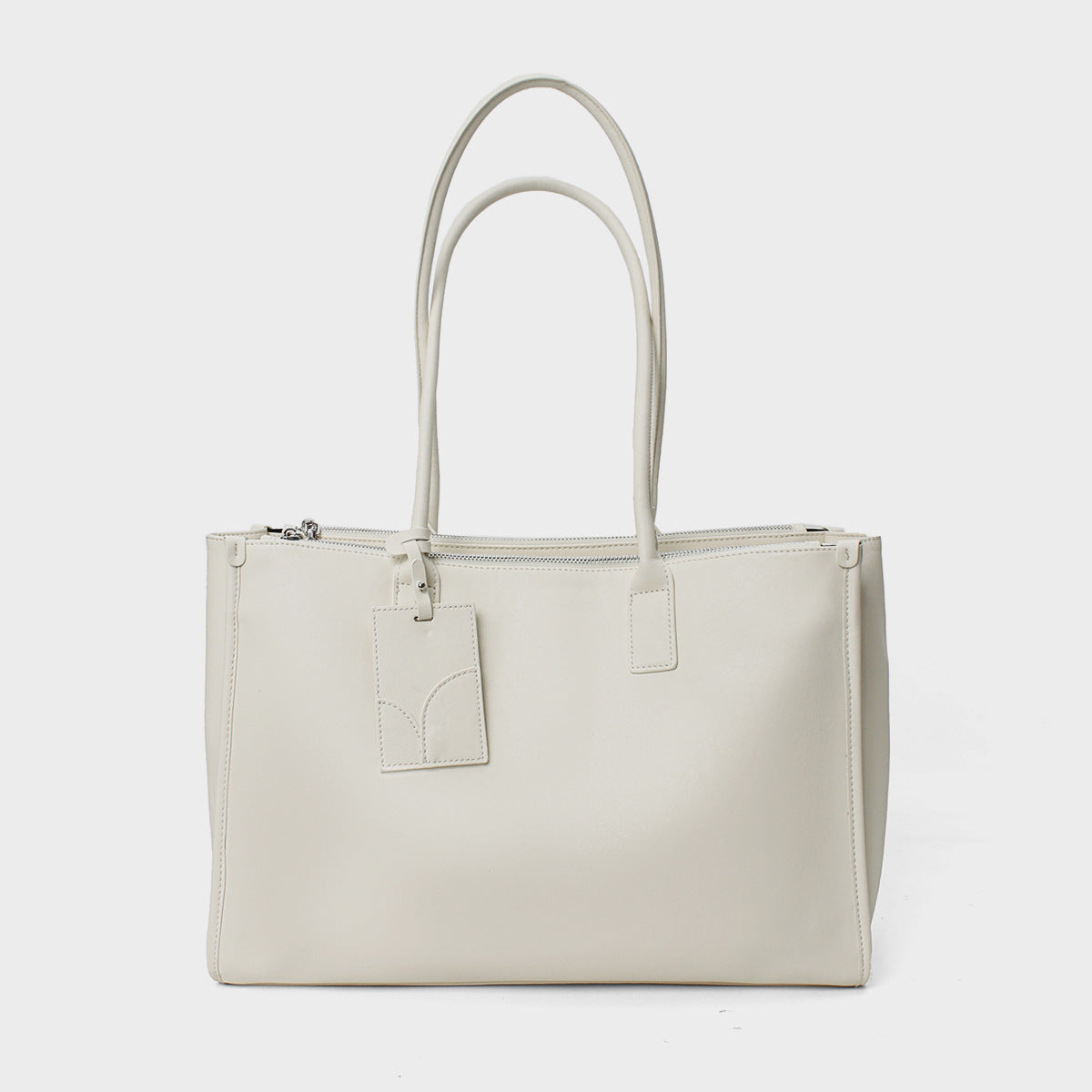 Smooth Vegan Leather Structured Top-Zip Tote with Double Rolled Handles and Luggage Tag — product view 7