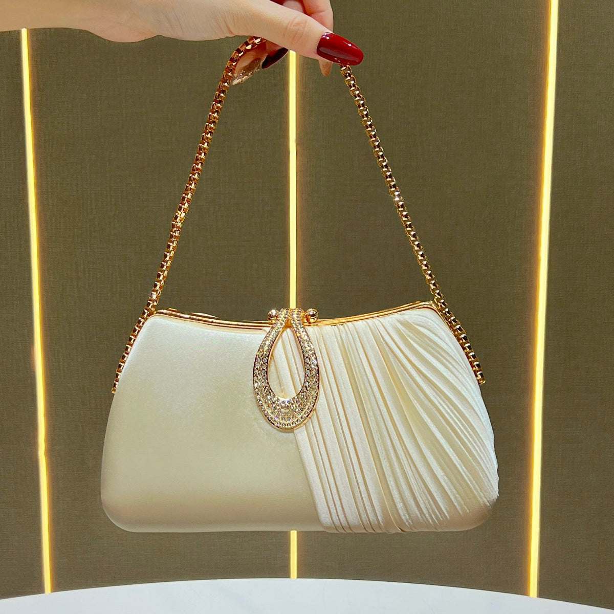 Pleated Evening Purse with Decorative Chain — product view 1