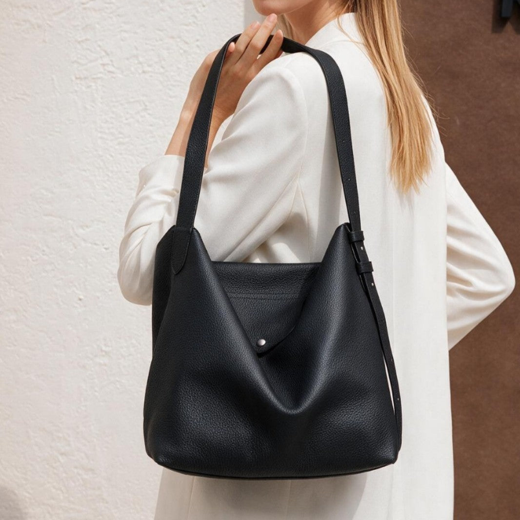 Sculptural Pebbled Leather-Effect Hobo Shoulder Bag with Adjustable Buckle Strap — product view 3