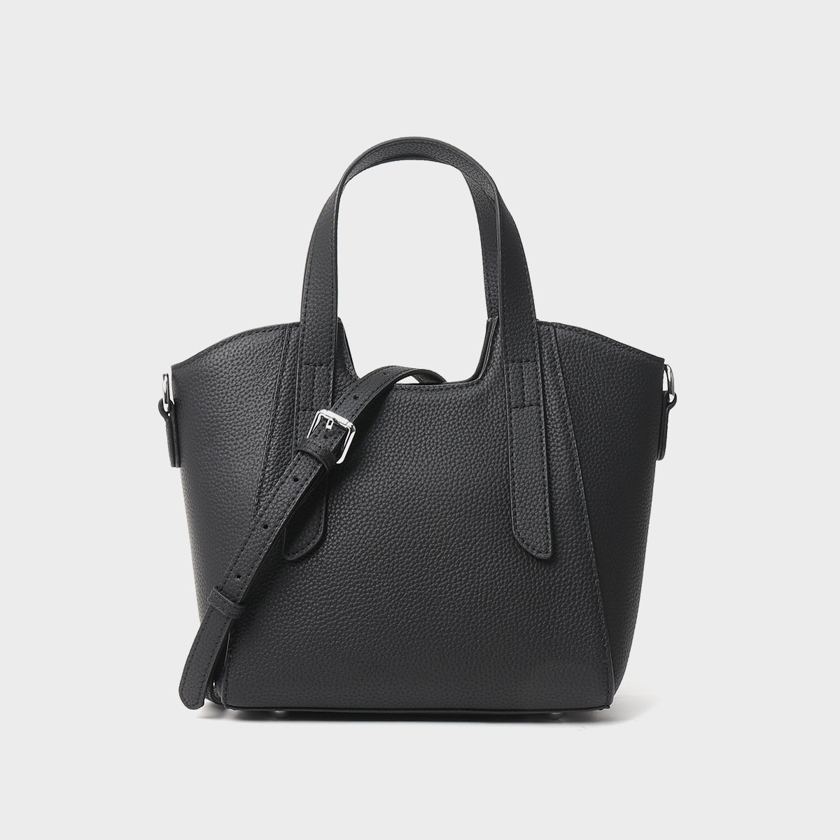 Small Structured Pebbled Leather Top-Handle Tote with Detachable Strap — product view 4