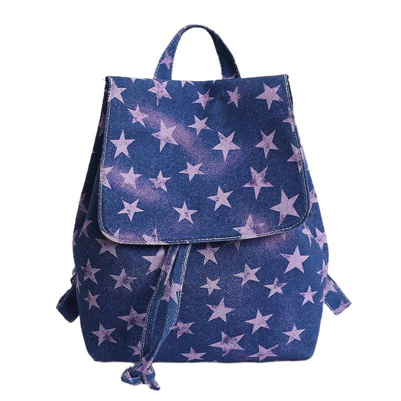 Star-Patterned Denim Backpack — product view 6
