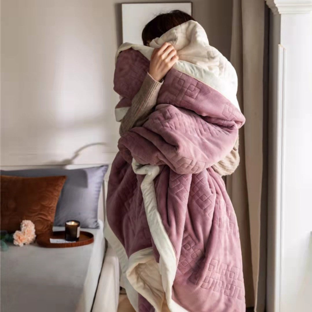 Reversible quilted comforter with structured box stitching and cotton trim — product view 1