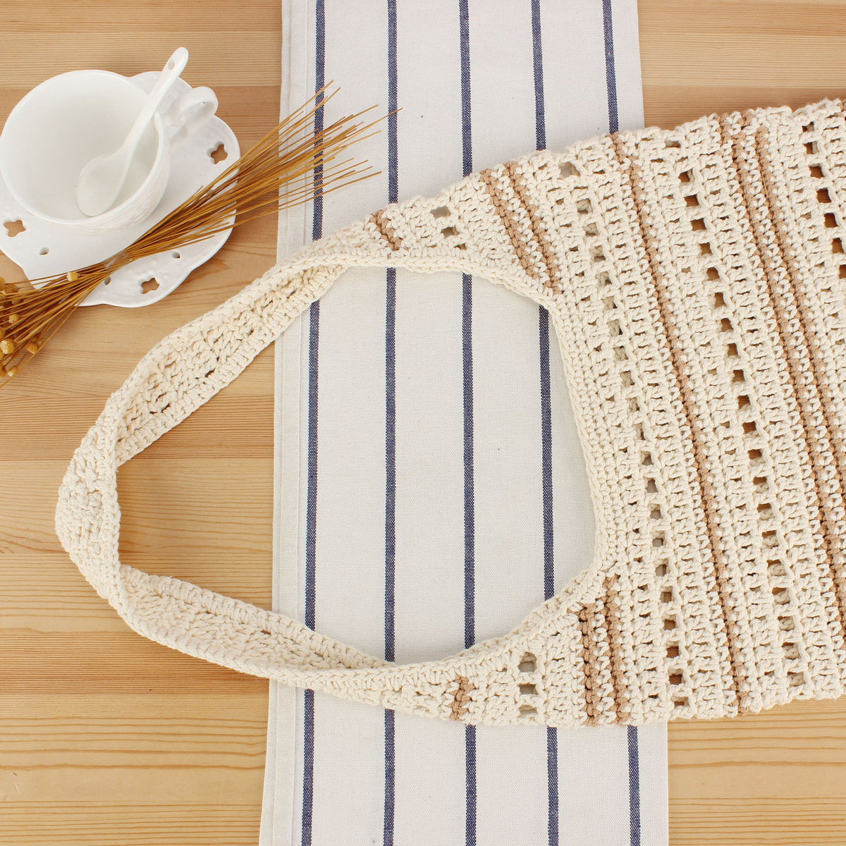 Braided Macrame Shoulder Bag with Modern Stripes LoungeYard — product view 2