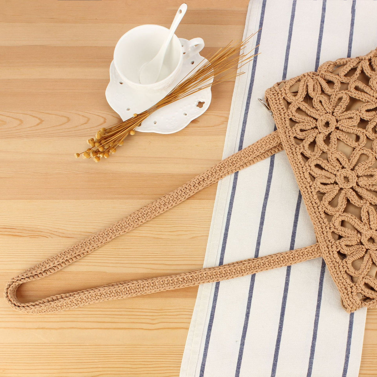 Crochet Tote Bag with Floral Patterns LoungeYard — product view 1