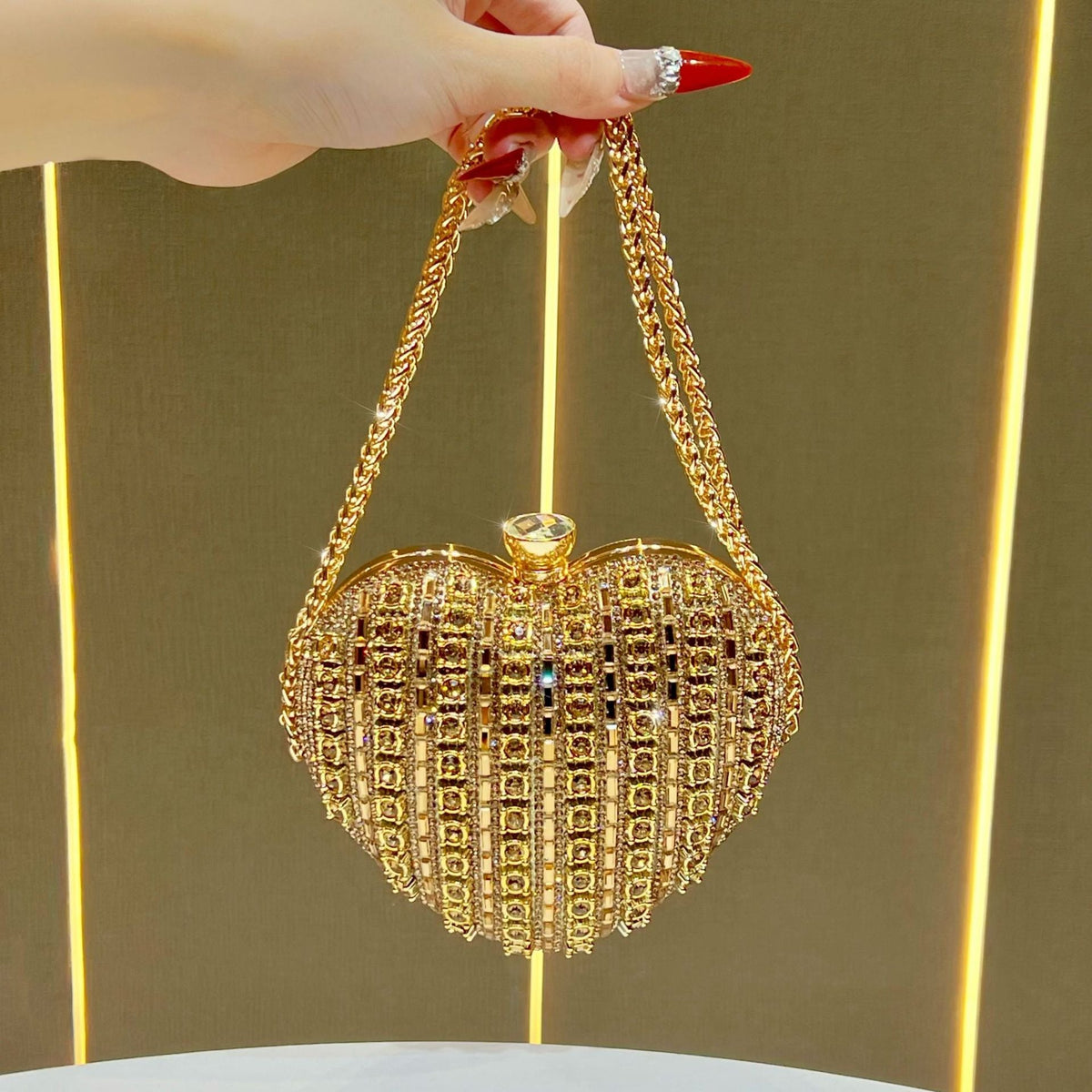Rhinestone-Studded Heart Clutch — product view 7