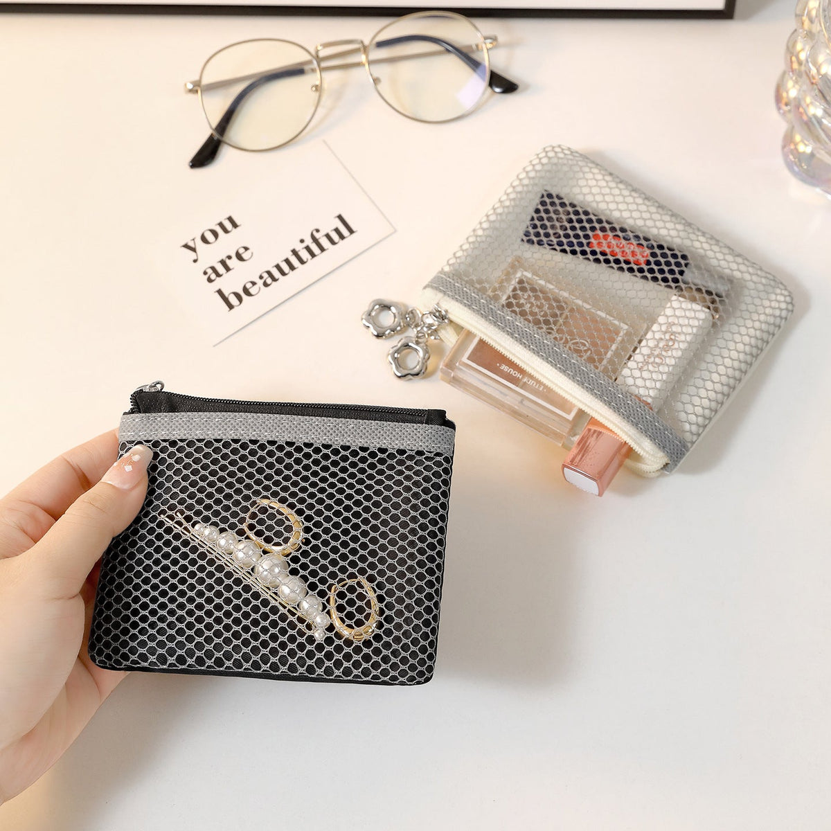 Stylish Mesh Zip Pouch — product view 1
