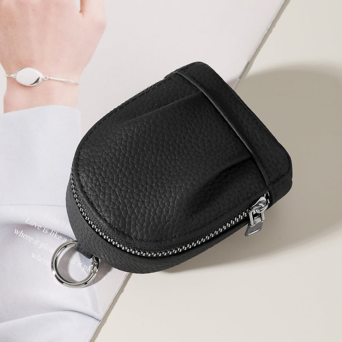 Textured Leather Coin Pouch — product view 3