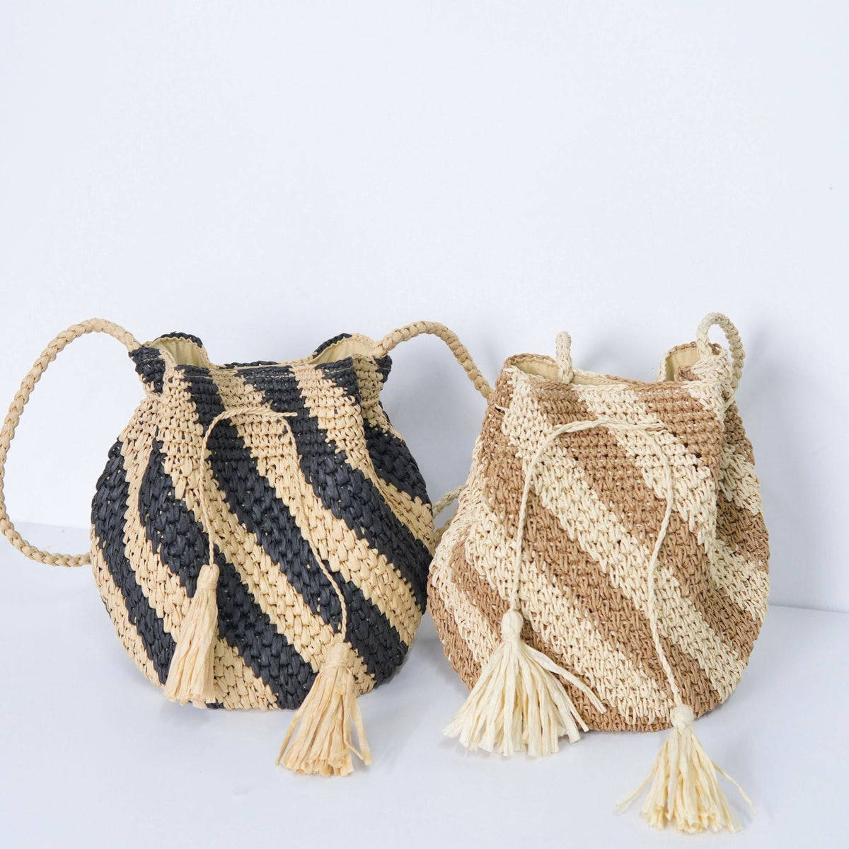 Braided Tote Bag with Tassels and Striped Design LoungeYard — product view 3
