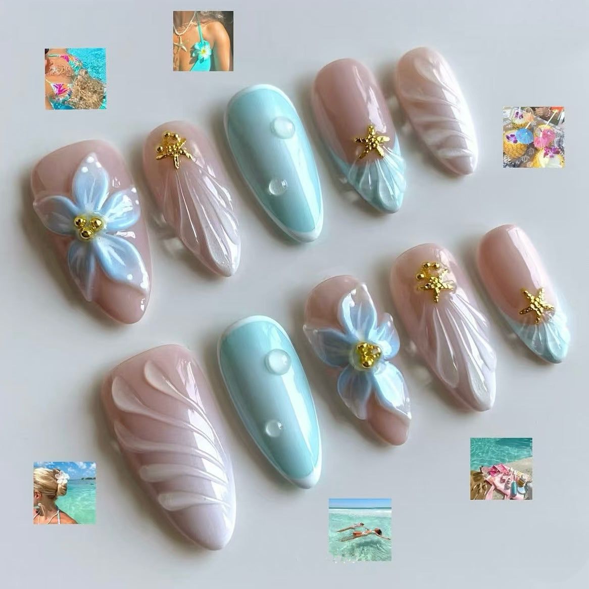 Artistic Press-On Nail Art Set with Floral Designs — product view 1