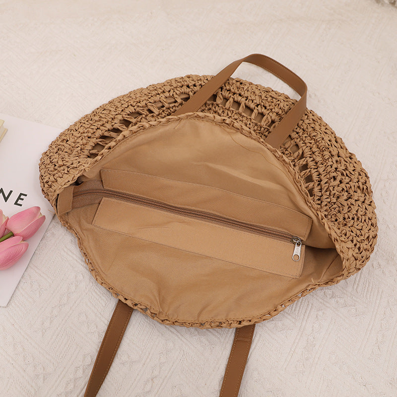 Handmade macrame tote bag with leather handles LoungeYard — product view 4