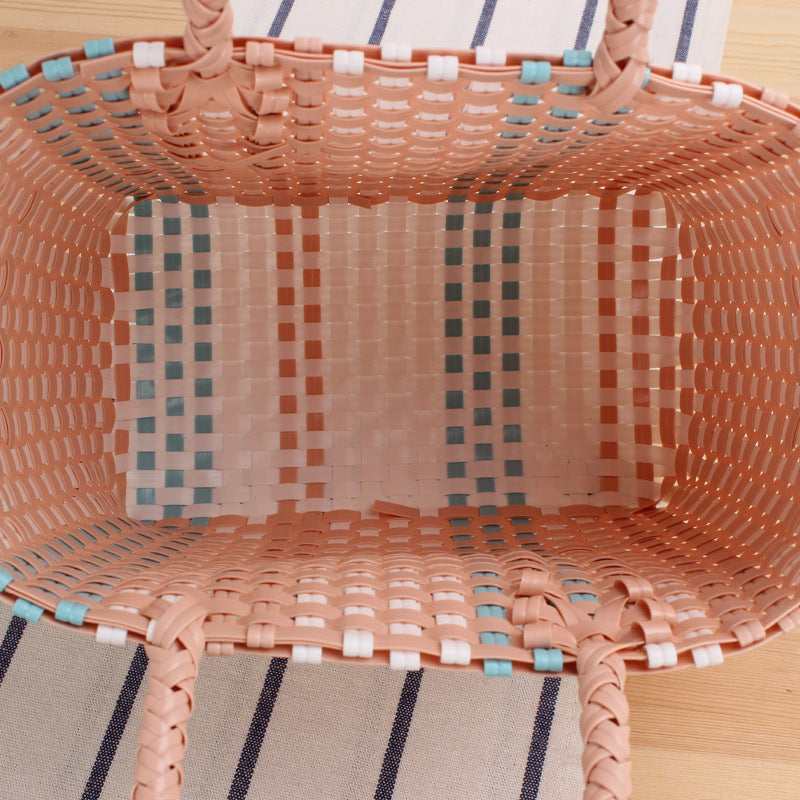 Handmade straw bag with colorful stripes LoungeYard — product view 4
