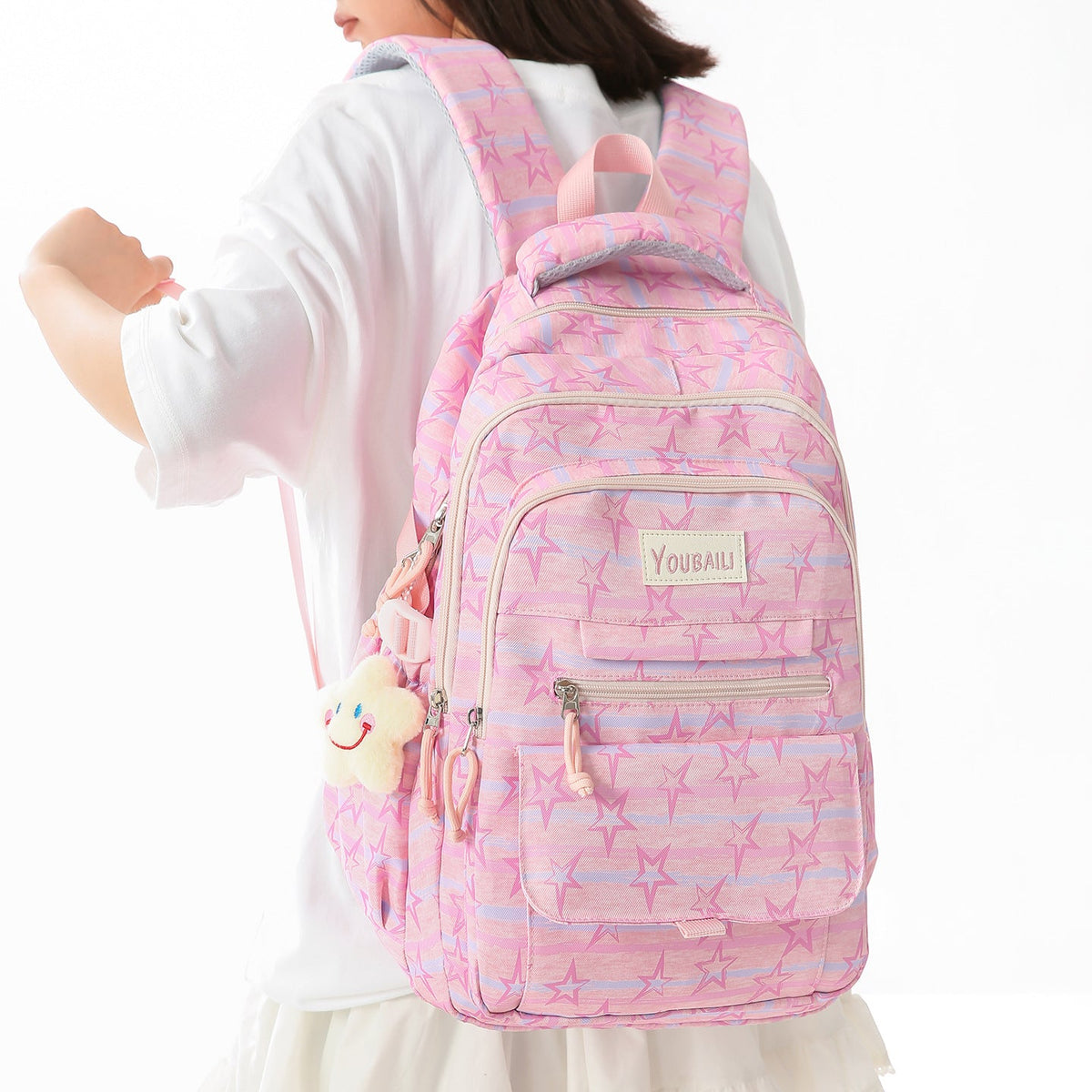 Fun Star-Patterned School Backpack LoungeYard — product view 2