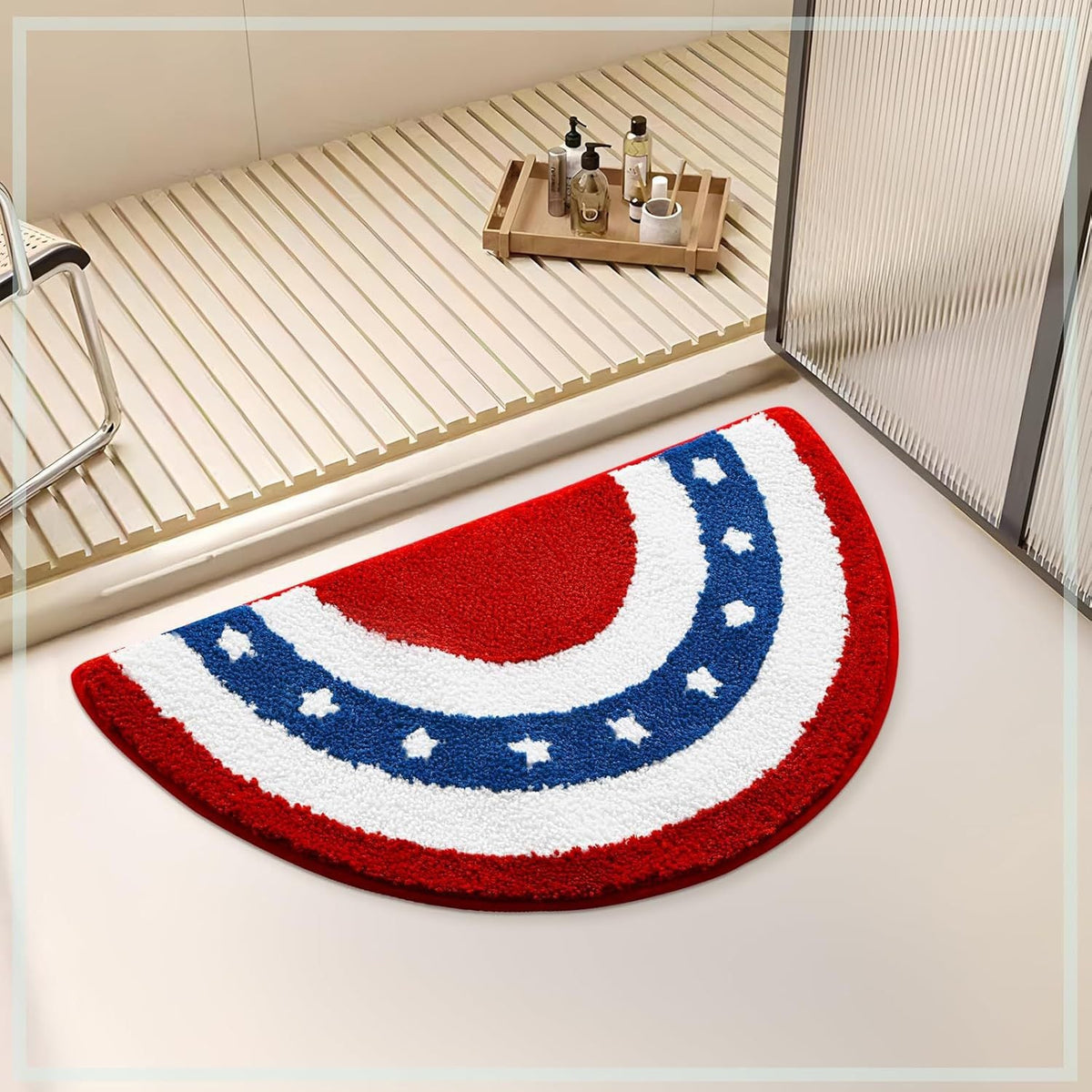 Semi-Circular Tufted Chenille Non-Slip Bathroom Mat With Star Stripe Pattern — product view 6