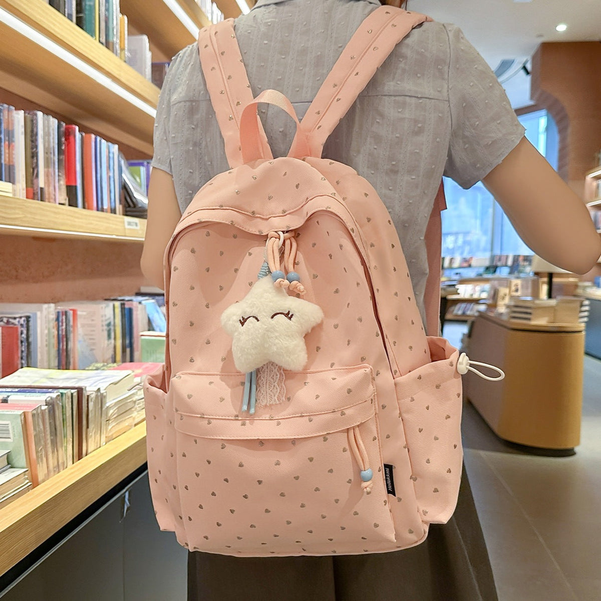 Playful Heart-Printed Backpack LoungeYard — product view 2