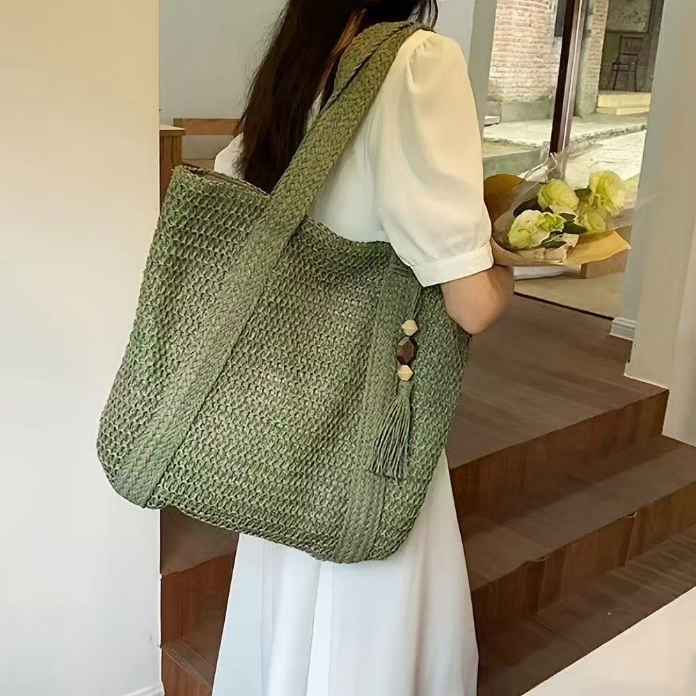 Handbag Made of Natural Weave with Decorative Tassel Detail LoungeYard — product view 2