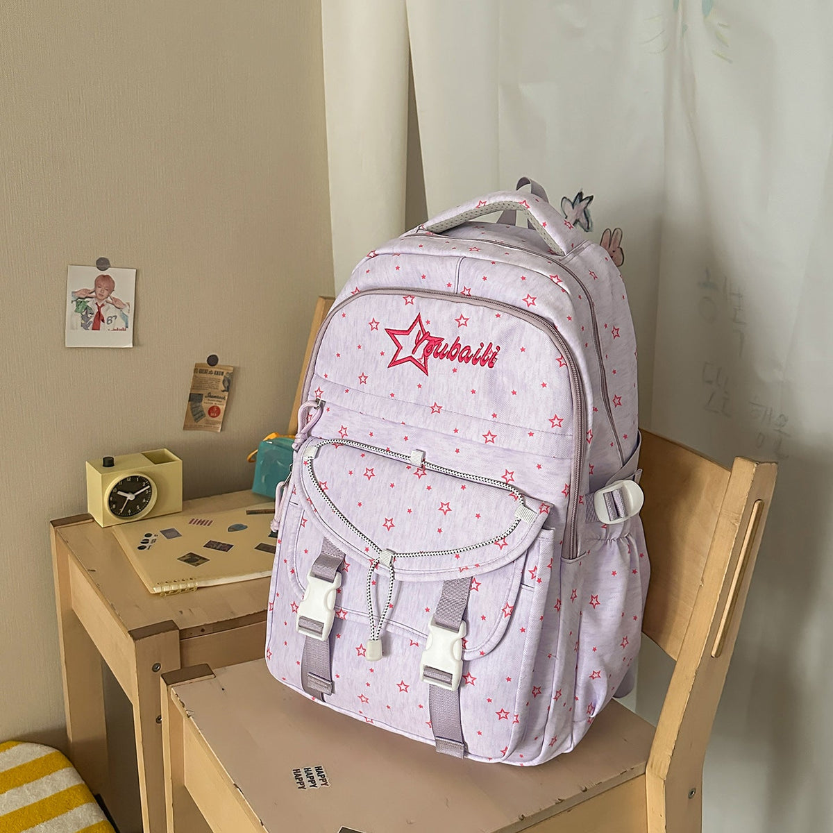 Star-Embellished Casual School Backpack LoungeYard — product view 7